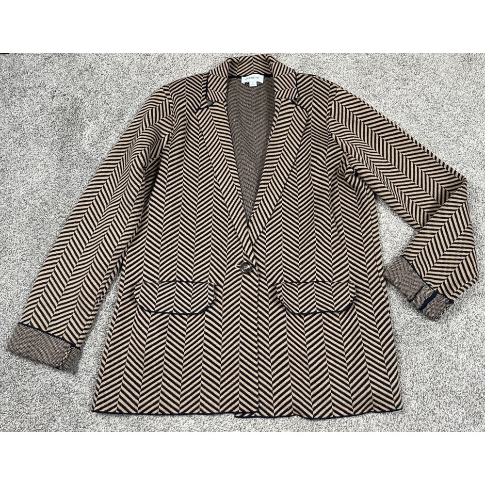 Evereve Blazer Womens Medium Chevron Knit Stretch Brown Dark Academia Business